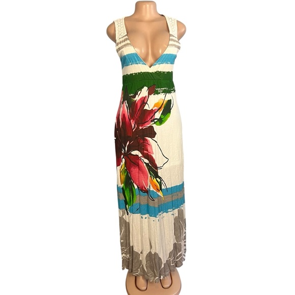 Desigual Septimbre Floral Maxi Dress with Plunge Neckline - Picture 1 of 10